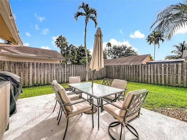 a view of a chairs and table in the patio