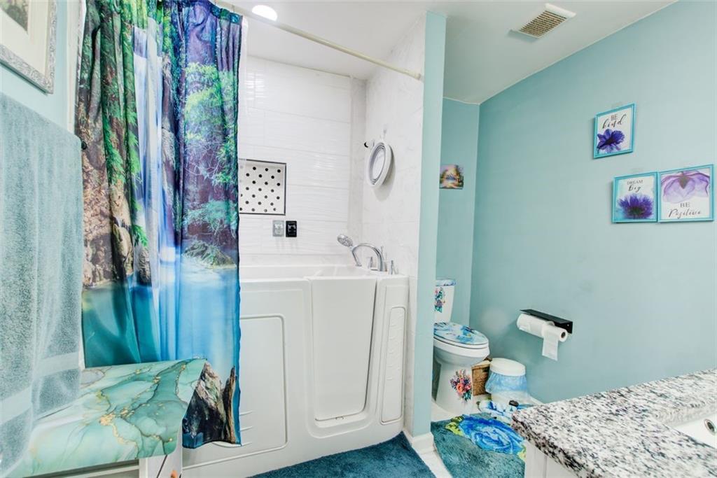 2619 Old Toney Road Ellenwood, GA 30294 - Photo 18 of 32 a bathroom with a sink a toilet and shower curtain
