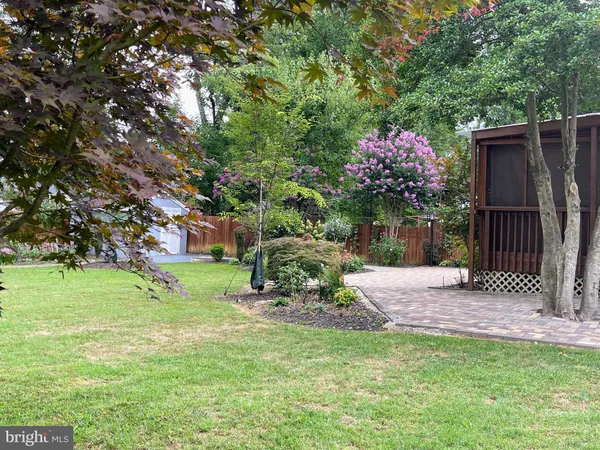 a garden with flowers and trees