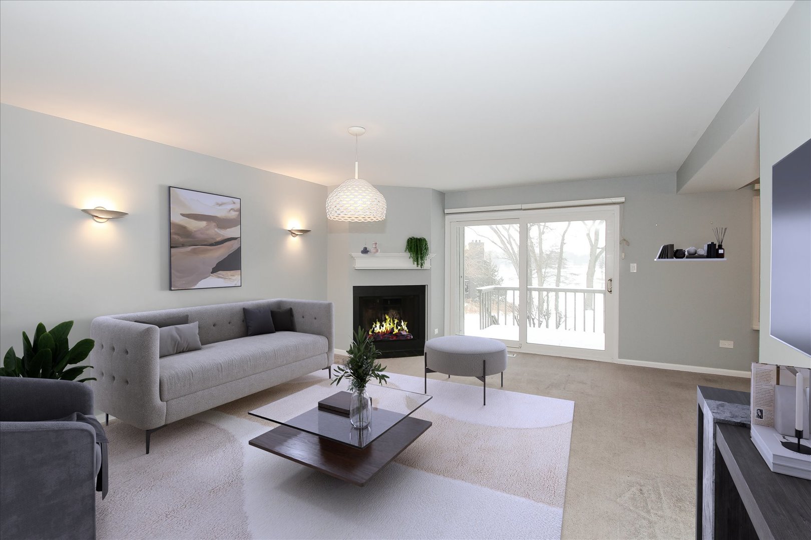 299 Mallard Point, Unit D Lake Barrington, IL 60010 - Photo 2 of 30 a living room with furniture couches and a fireplace