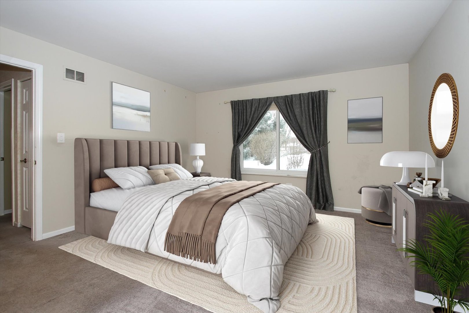 299 Mallard Point, Unit D Lake Barrington, IL 60010 - Photo 10 of 30 a bedroom with a bed a mirror and window