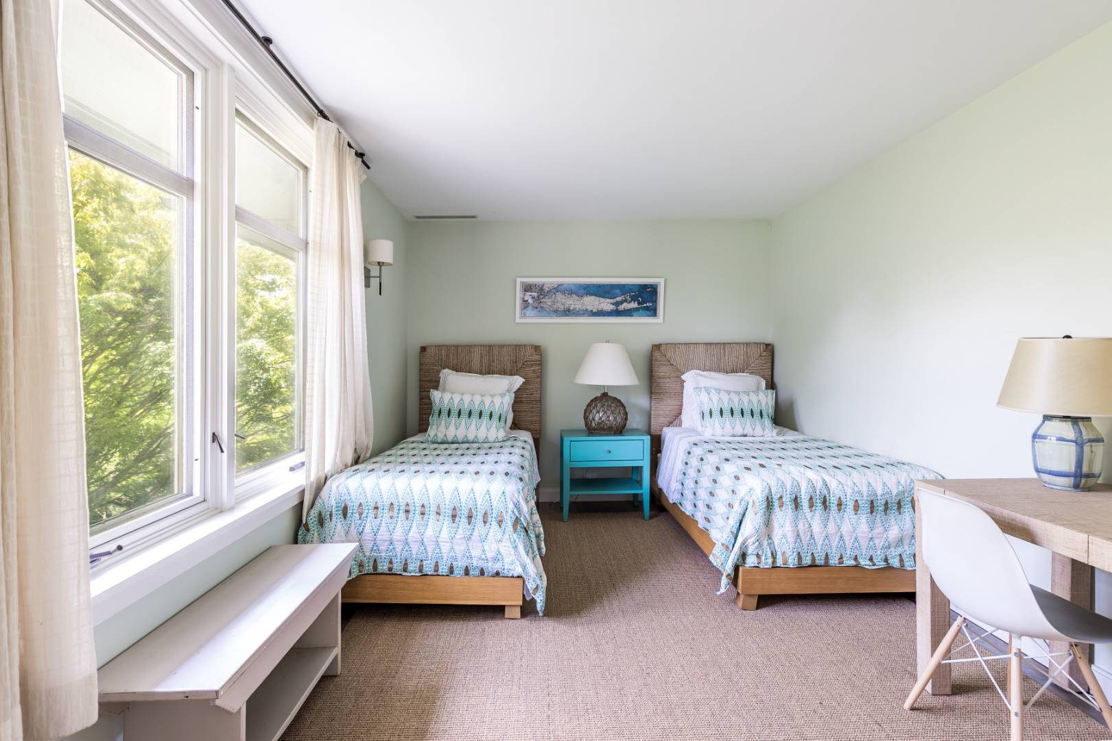 34 La Forest Lane East Hampton, NY 11937 - Photo 16 of 19 a bedroom with two beds and a large window