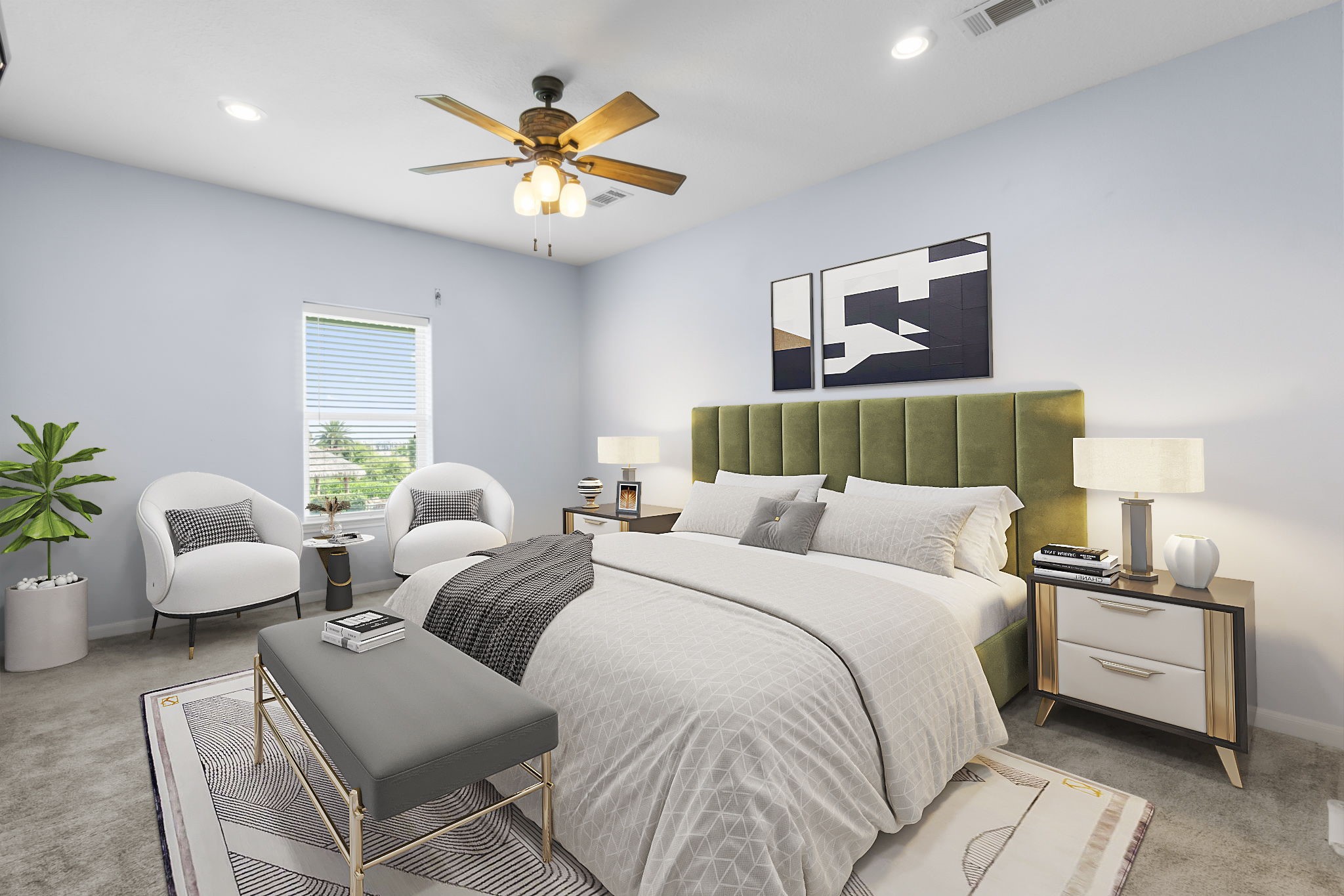 427 2nd Street San Leon, TX 77539 - Photo 5 of 30 a bedroom with a bed and a chandelier