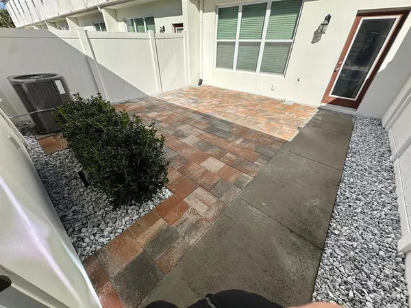a view of a backyard of a house