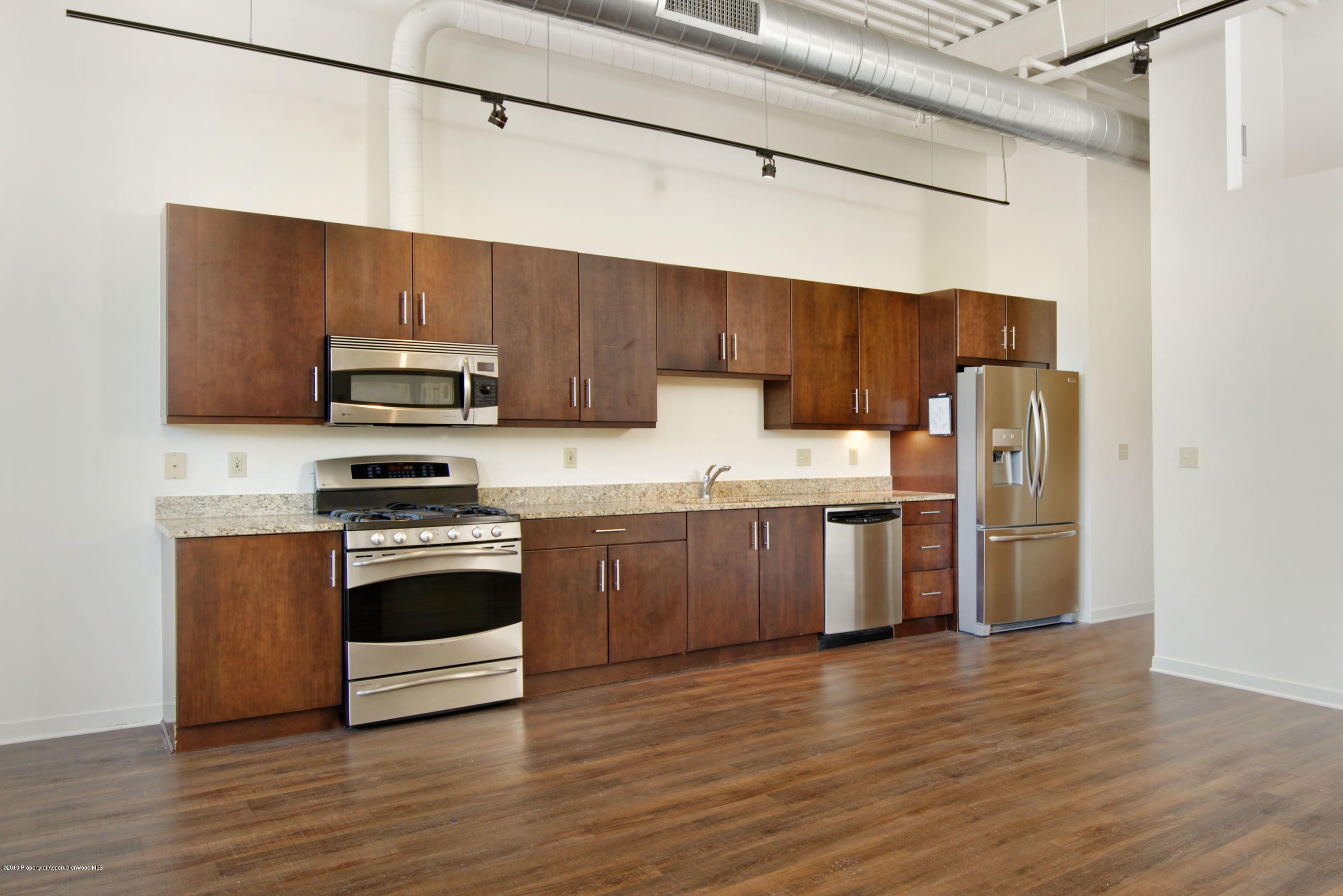361 Robinson Street, Unit 202 Basalt, CO 81621 - Photo 8 of 29 a kitchen with stainless steel appliances a refrigerator sink and microwave