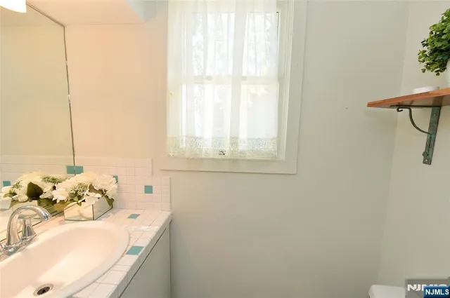 a bathroom with a sink and a window