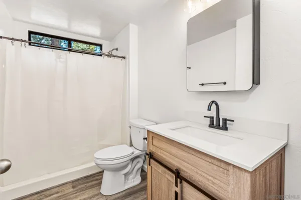 a bathroom with a sink a toilet and a mirror