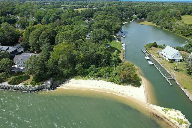 an aerial view of a house a yard and a lake view
