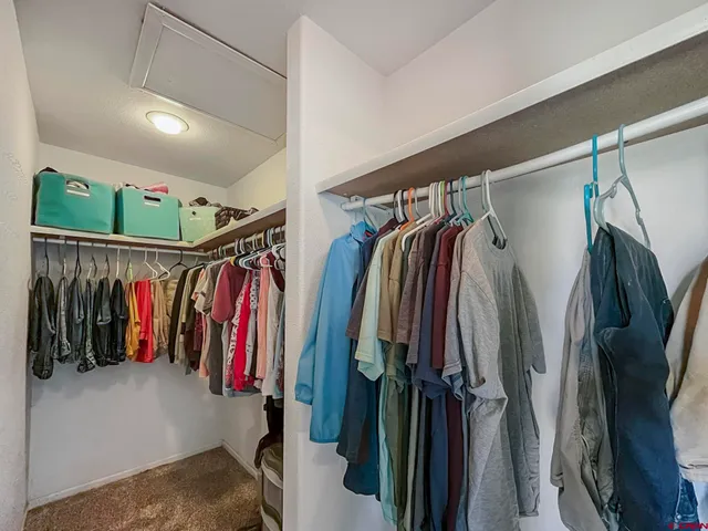a view of walk in closet with clothes