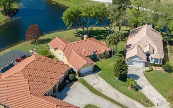 an aerial view of a house