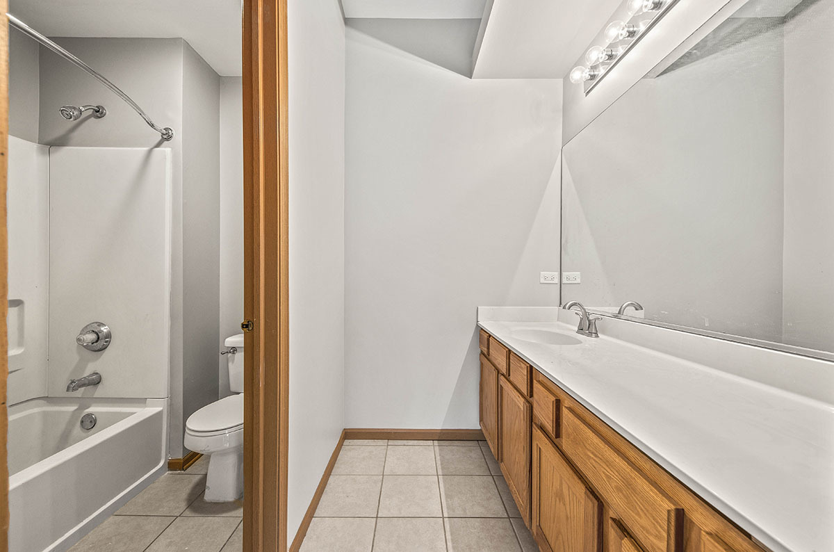 824 County Line Road Aurora, IL 60502 - Photo 13 of 18 a bathroom with a granite countertop sink a toilet and shower