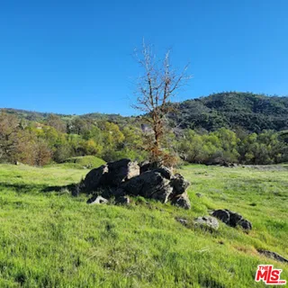 a view of a lush green outdoor space with a swimming pool and valleys in the background