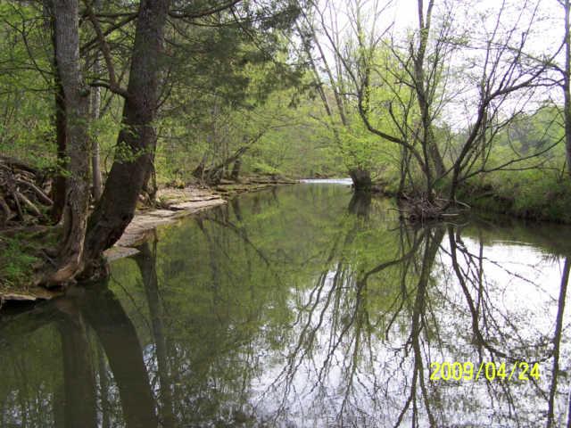 This is the creek running through the property. One side has a great gravel beach area and the other side has a beautiful rock cliff.