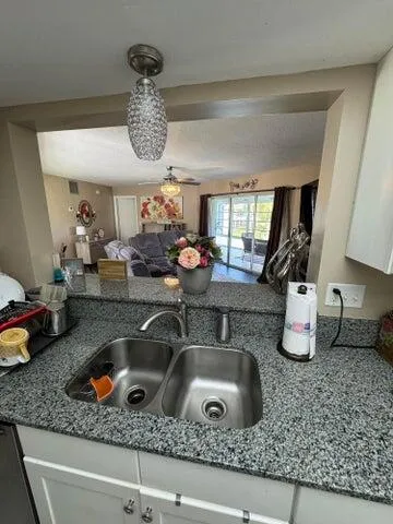 a kitchen with a sink appliances and cabinets