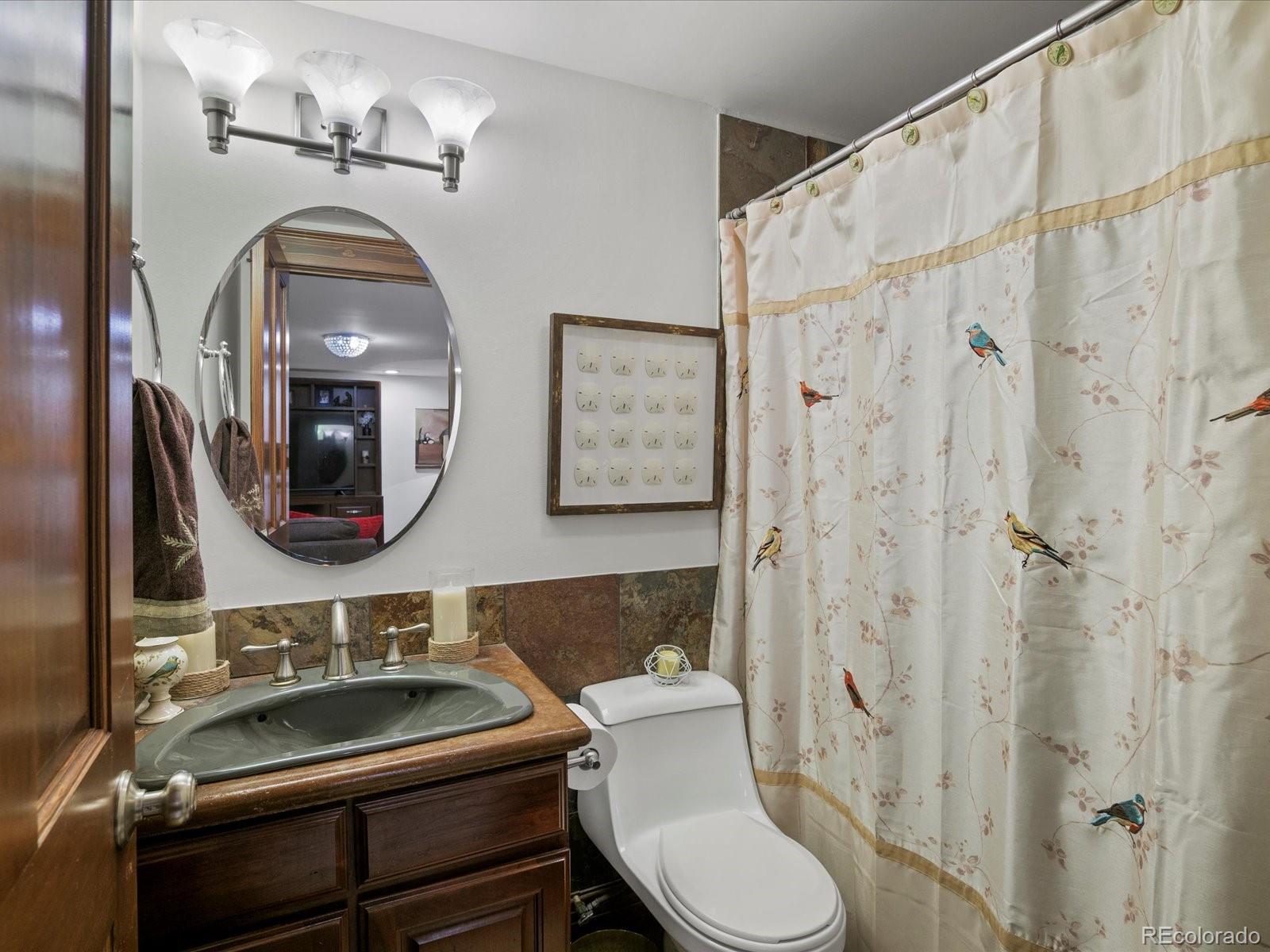 718 North Locust Street Denver, CO 80220 - Photo 37 of 46 a bathroom with a toilet a sink and mirror