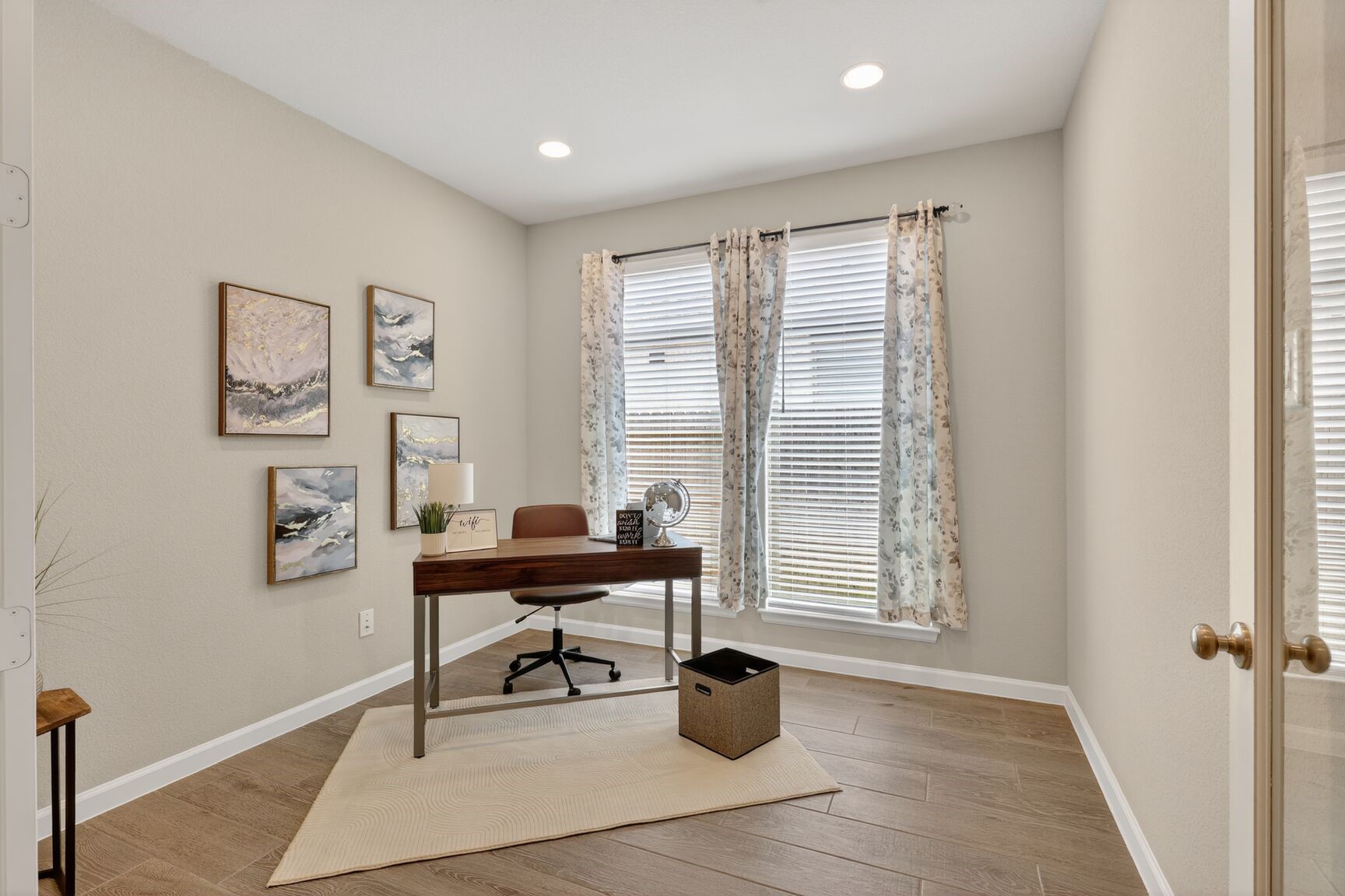 Whether you’re hopping on a Zoom call or need a quiet place to focus, the classic French doors provide the privacy you need without sacrificing the home’s open, airy feel.