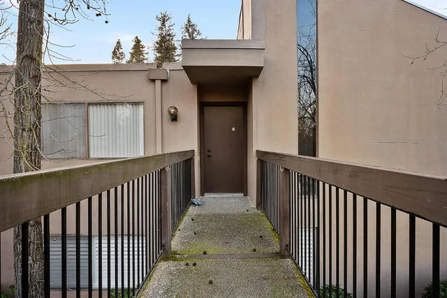 a view of a porch with a door