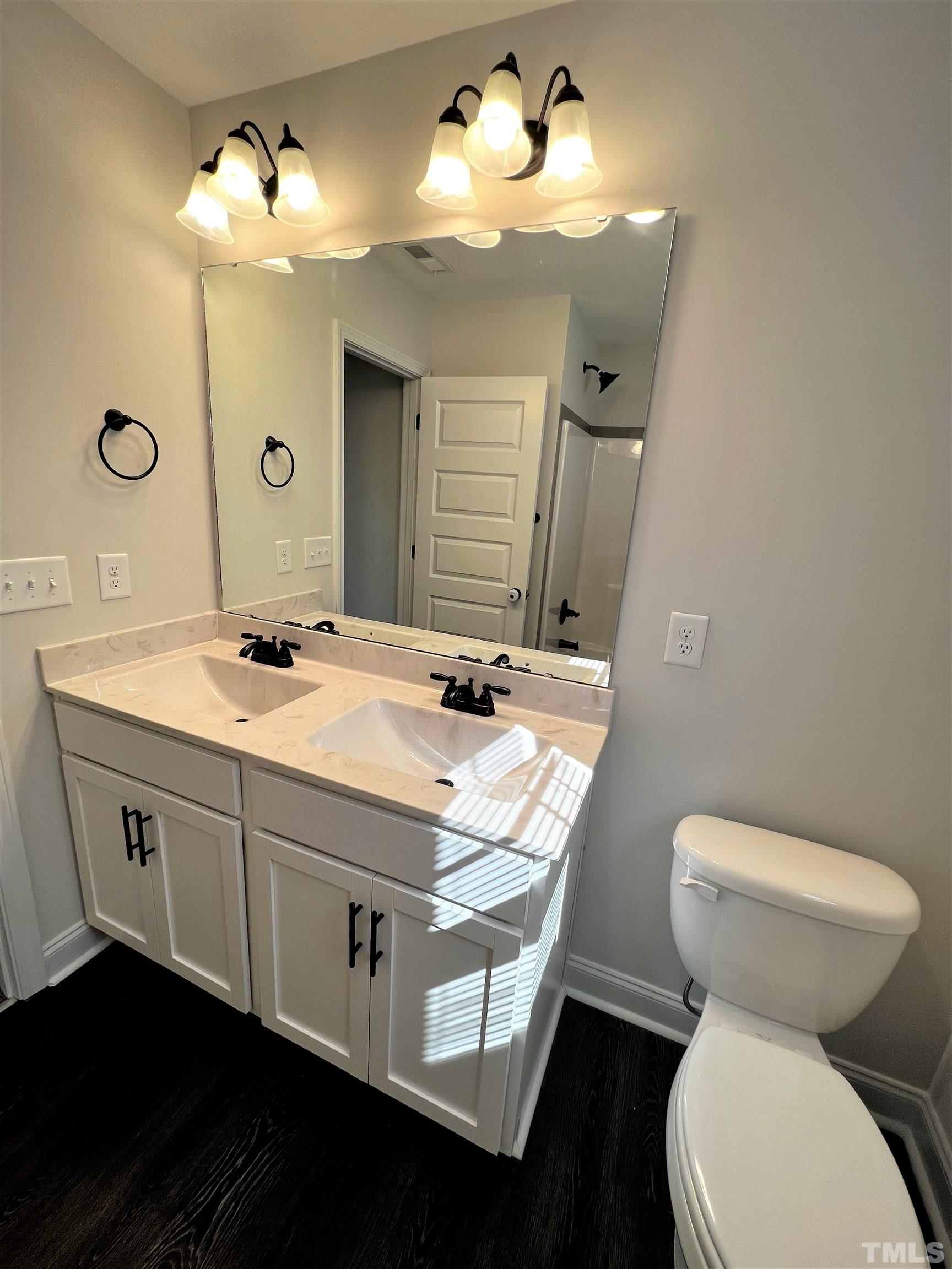5647 Stewart Road Wade, NC 28395 - Photo 54 of 85 a bathroom with a sink a toilet and a mirror