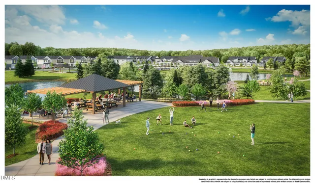 a view of a garden with an outdoor seating