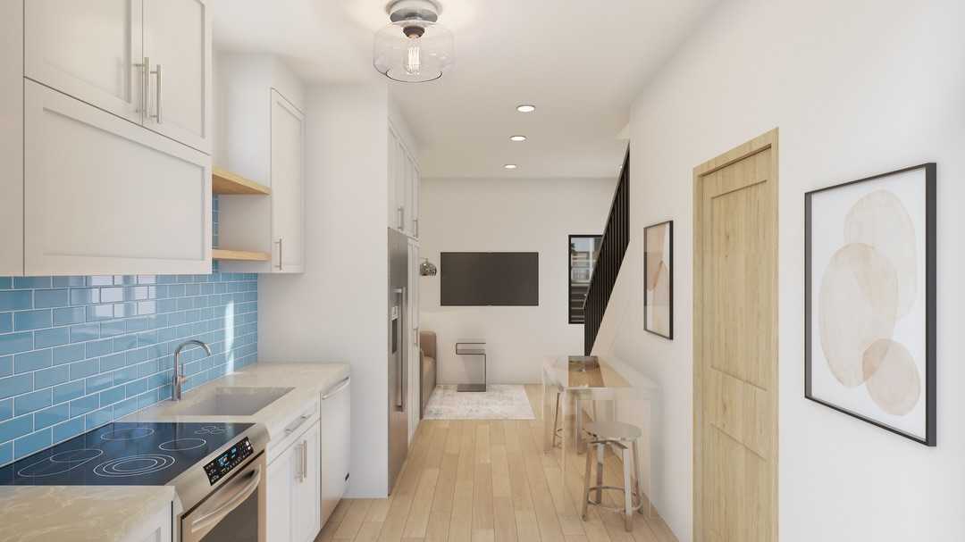 605 East 55th Street, Unit 4 Austin, TX 78751 - Photo 6 of 11 Stylish kitchen and dining area featuring sleek cabinetry, modern appliances, and an open layout with warm natural light.