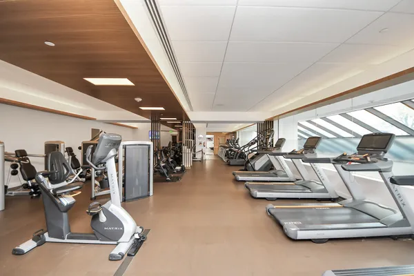 a view of a room with gym equipment