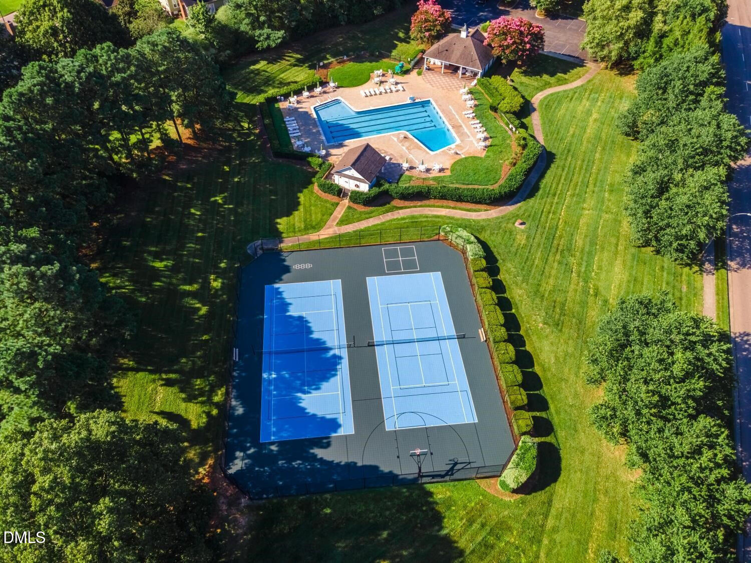 119 Felspar Way Cary, NC 27518 - Photo 53 of 53 an aerial view of a pool yard and outdoor seating