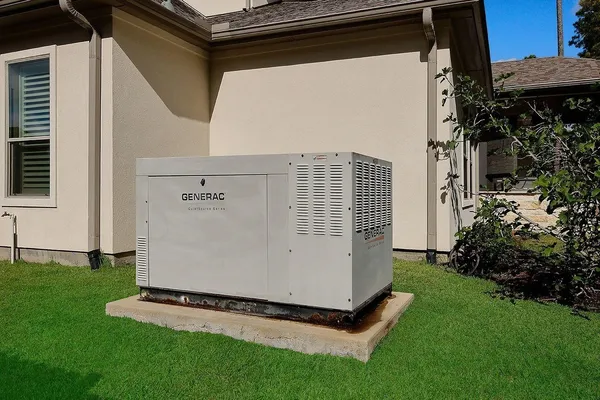 a view of a backyard with plants and large trees
