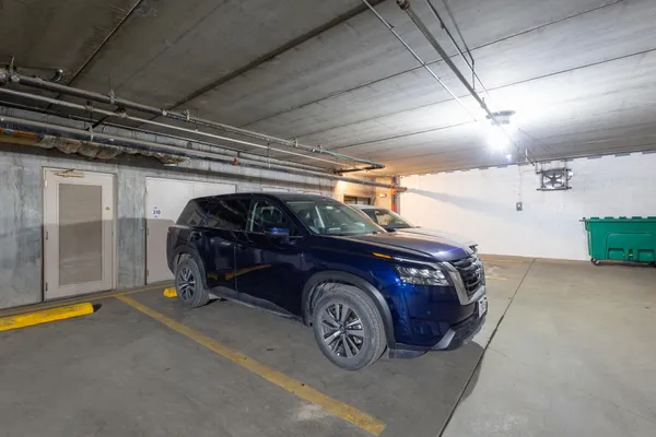 a car parked in a garage