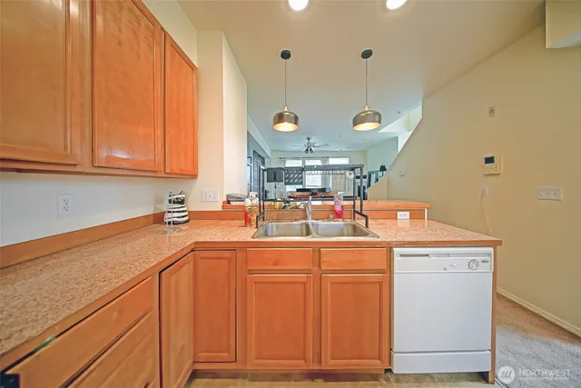 a workspace with furniture and window