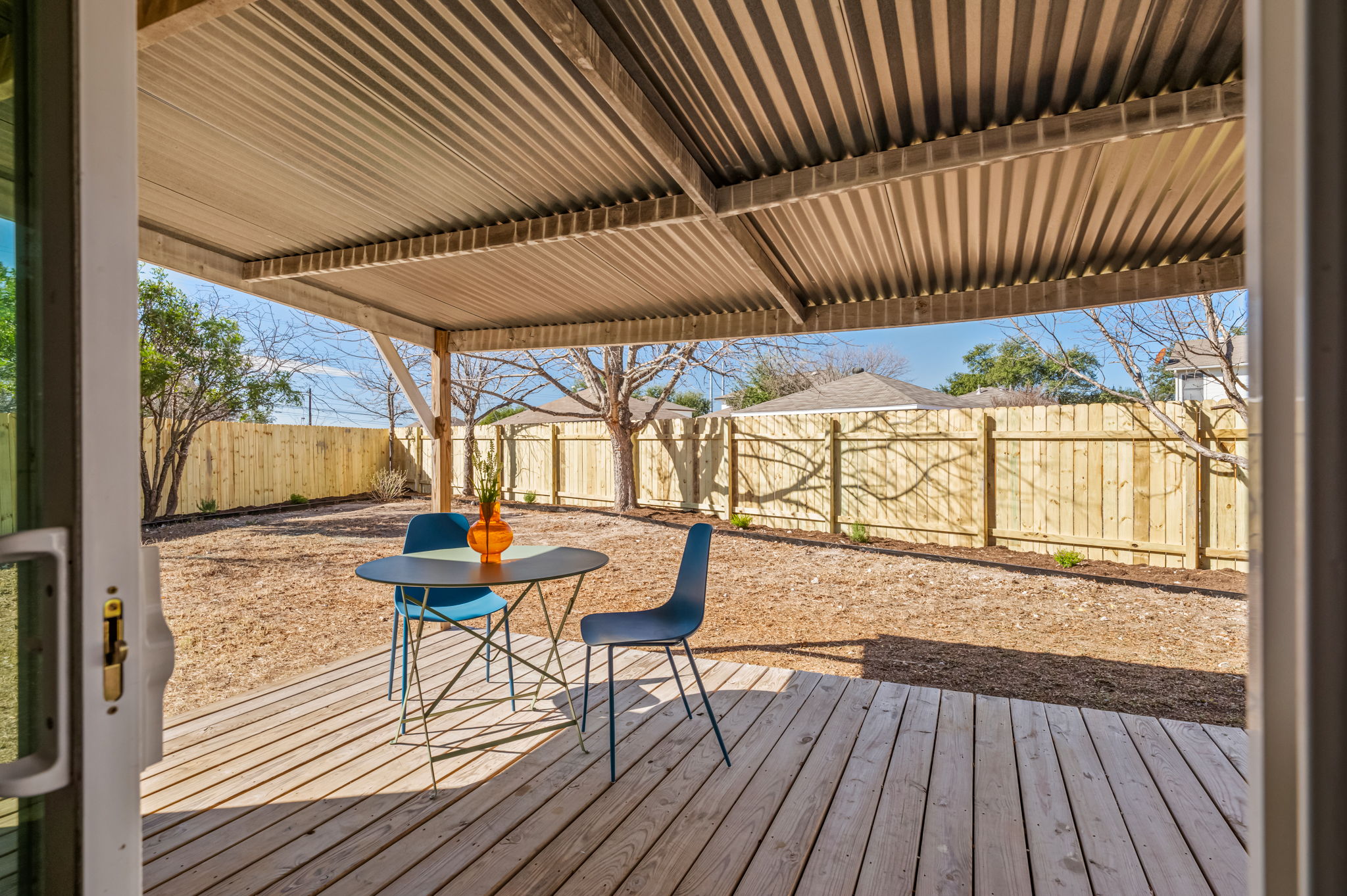 161 Segovia Way Pflugerville, TX 78660 - Photo 28 of 37 a view of outdoor space with wooden floor barbeque oven and outdoor seating