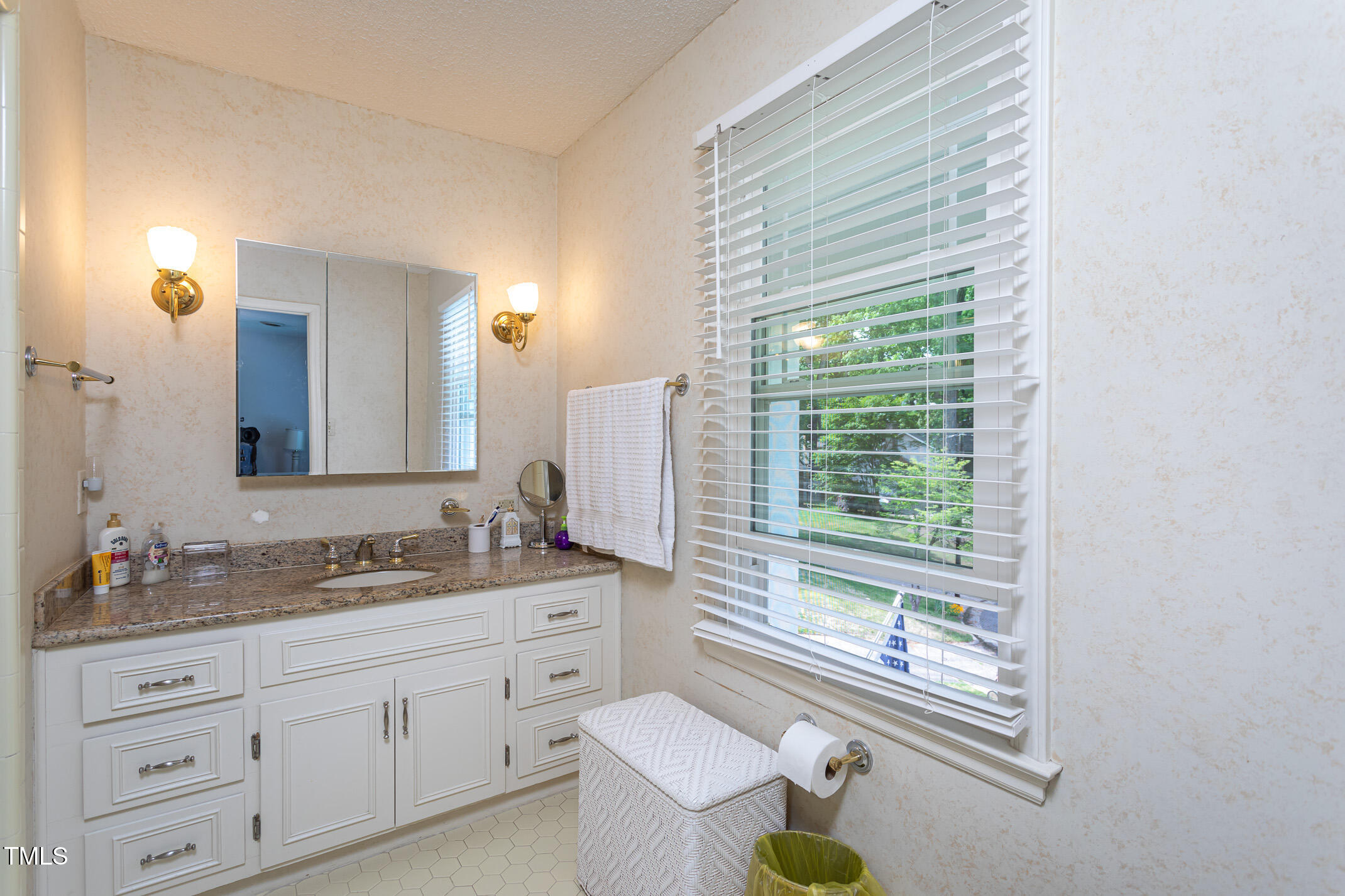 1213 Indian Trail Drive Raleigh, NC 27609 - Photo 21 of 50 a spacious bathroom with a granite countertop sink toilet a large mirror and a window