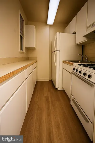 a kitchen with a stove a sink and a refrigerator