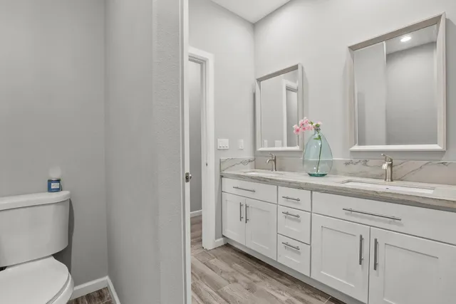 a bathroom with a toilet a sink and mirror