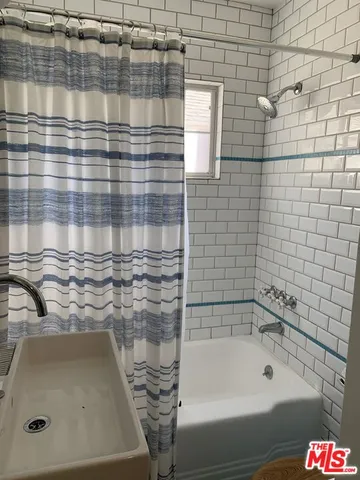 a bathroom with a bathtub