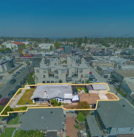 a aerial view of a house with a garden