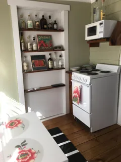 a room with a table and a window