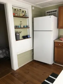 a view of a room with a door