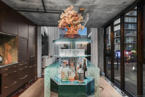 a view of a bathroom with a tub