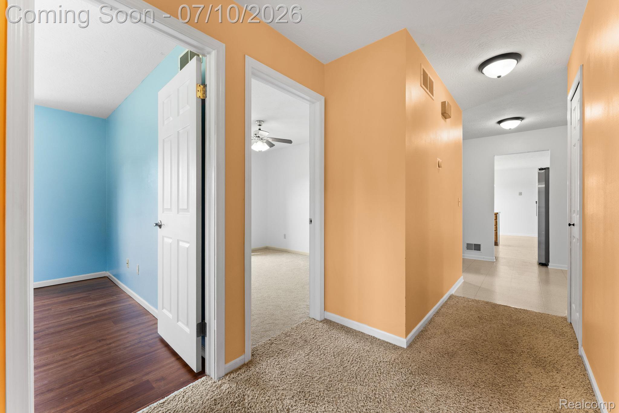 3144 North Nicholson Road Fowlerville, MI 48836 - Photo 58 of 70 Interior hallway with peach-toned walls and carpeted flooring