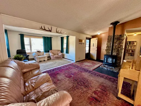 a living room with furniture hard wood floor and a fireplace
