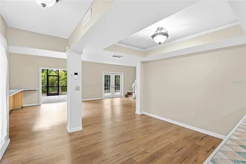 a view of a livingroom with wooden floor