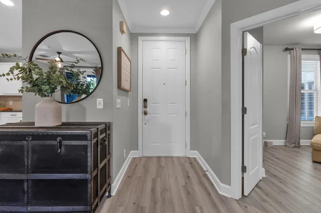 a view of a livingroom with furniture and wooden floor