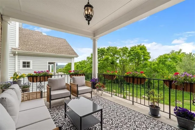 a living room with patio a garden