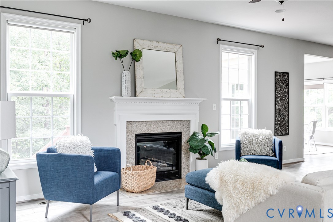 14906 Bridge Spring Drive Midlothian, VA 23113 - Photo 17 of 50 a living room with furniture a potted plant and a fireplace