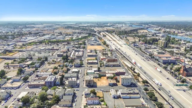an aerial view of residential building and city view