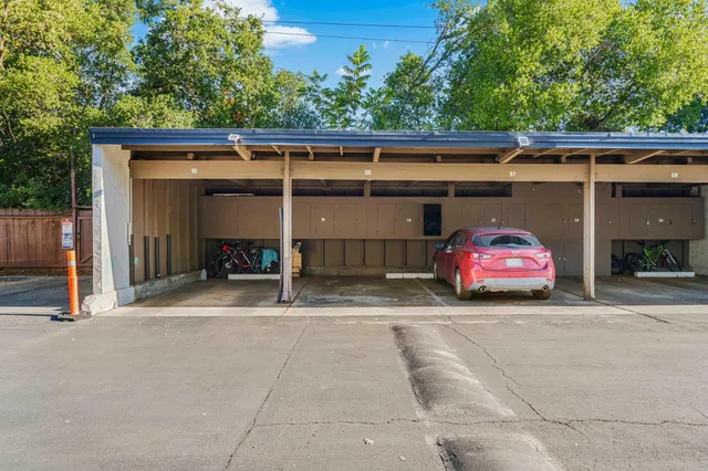 a view of a car parked in garage