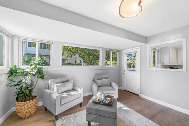 a living room with furniture flowerpot and a window
