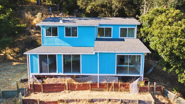 an aerial view of a house