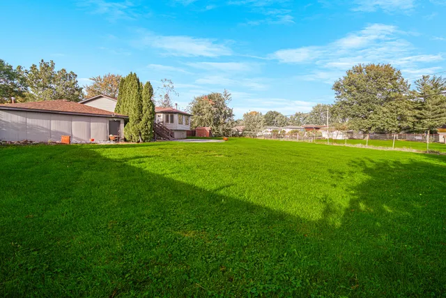 a view of a big room with a big yard and large trees