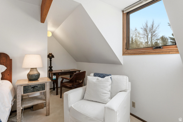 2635 Little Kate Road, Unit 21 Park City, UT 84060 - Photo 26 of 39 Sitting room featuring carpet flooring and vaulted ceiling with beams